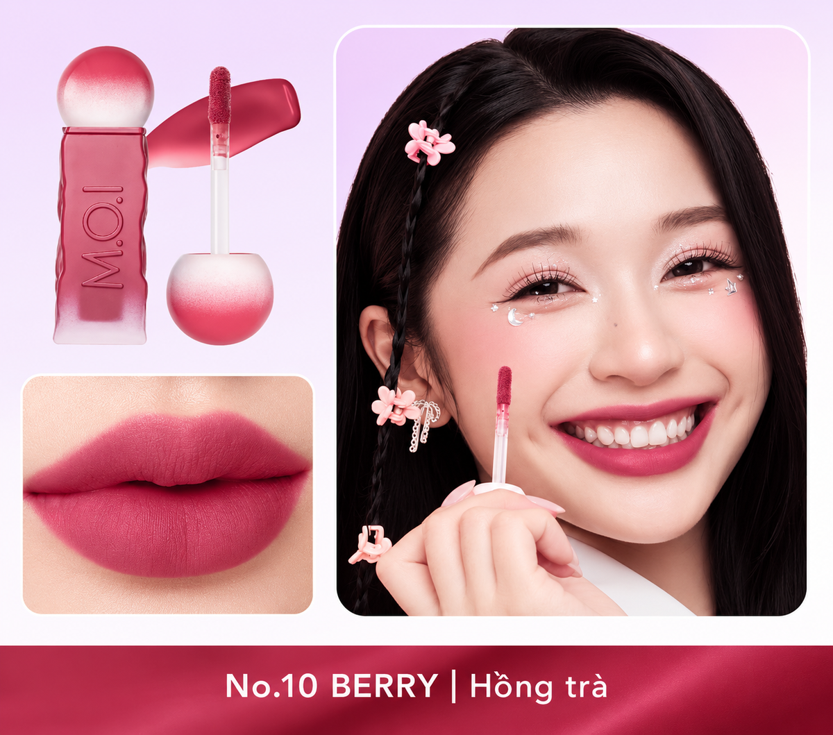 Son kem lì M.O.I Matte Lasting Lip Tint Cotton Candy – No.10 Berry Hồng trà