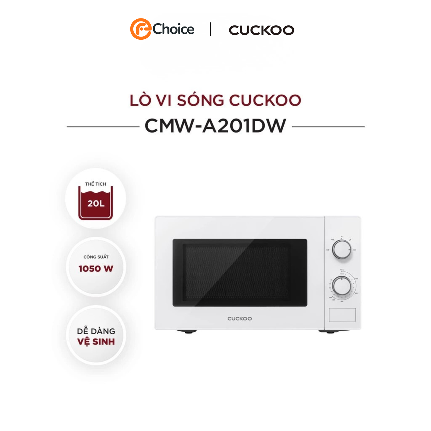 Lò Vi Sóng CUCKOO CMW-A201DW 20L - Khoang Thép Không Gỉ - Rã Đông Thông Minh - Hàng Chính Hãng
