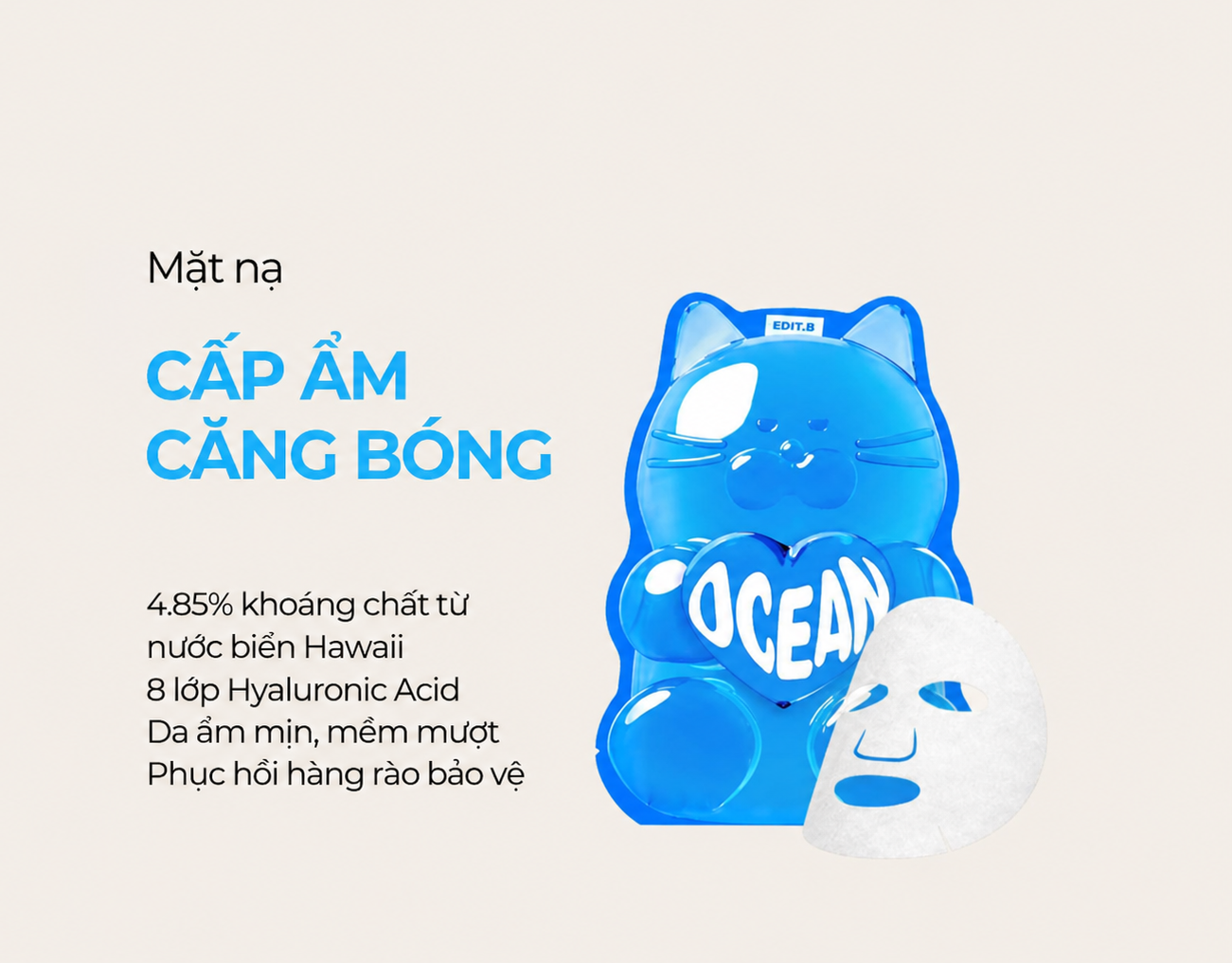 Mặt Nạ Giấy Thuần Chay, Cấp Ẩm Chuyên Sâu Edit.B Waterfull Gummy Ocean 5Sheet 25ml*5ea