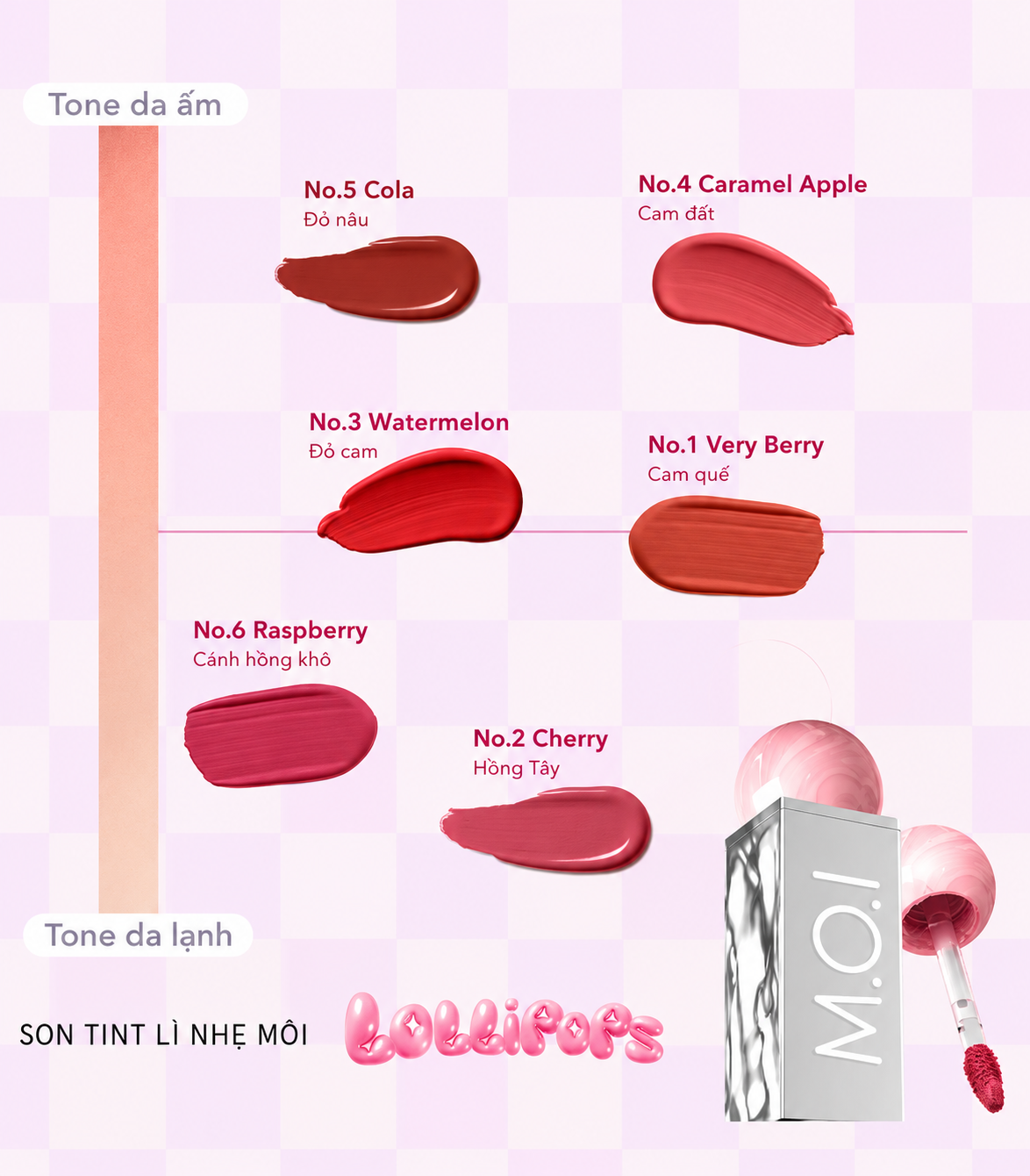 Son tint lì M.O.I Lollipops – #6 Raspberry Cánh hồng khô