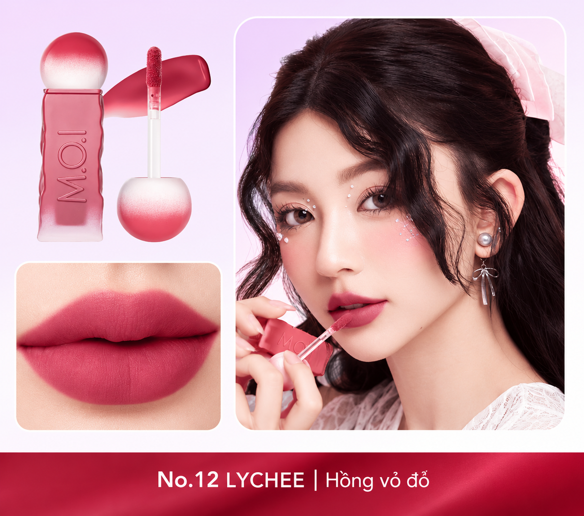 Son kem lì M.O.I Matte Lasting Lip Tint Cotton Candy – No.12 Lychee Hồng vỏ đỗ