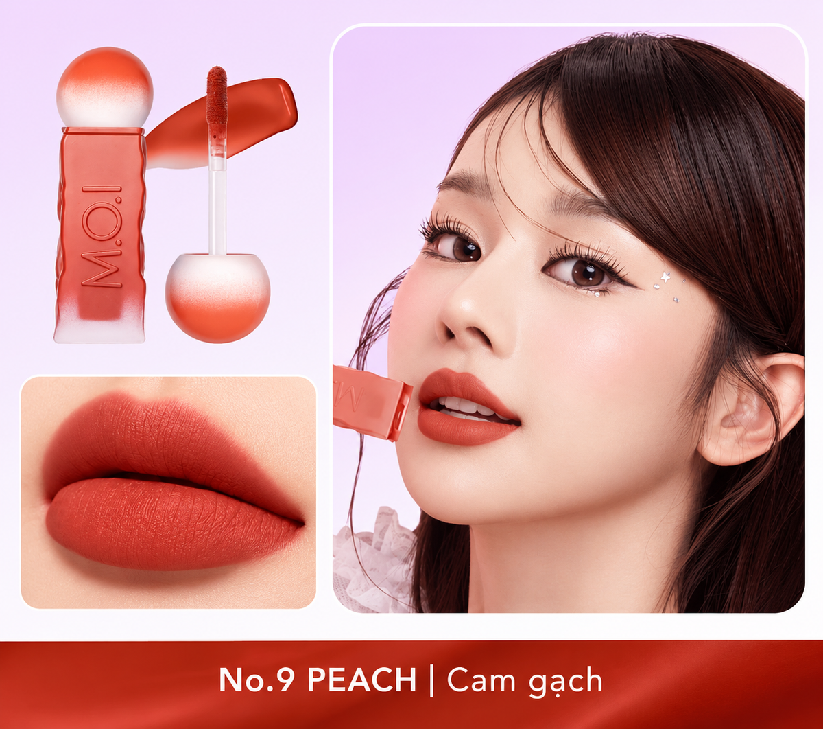 Son kem lì M.O.I - Matte Lasting Lip Tint - Cotton Candy - No.9 Peach Cam Đào