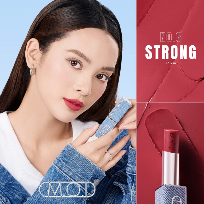 Màu son M.O.I No.6 Strong đỏ nâu trên môi
