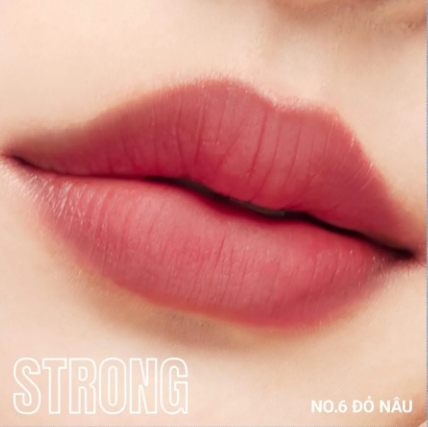 Son M.O.I The New Iconic No.6 Strong đỏ nâu và hộp sản phẩm
